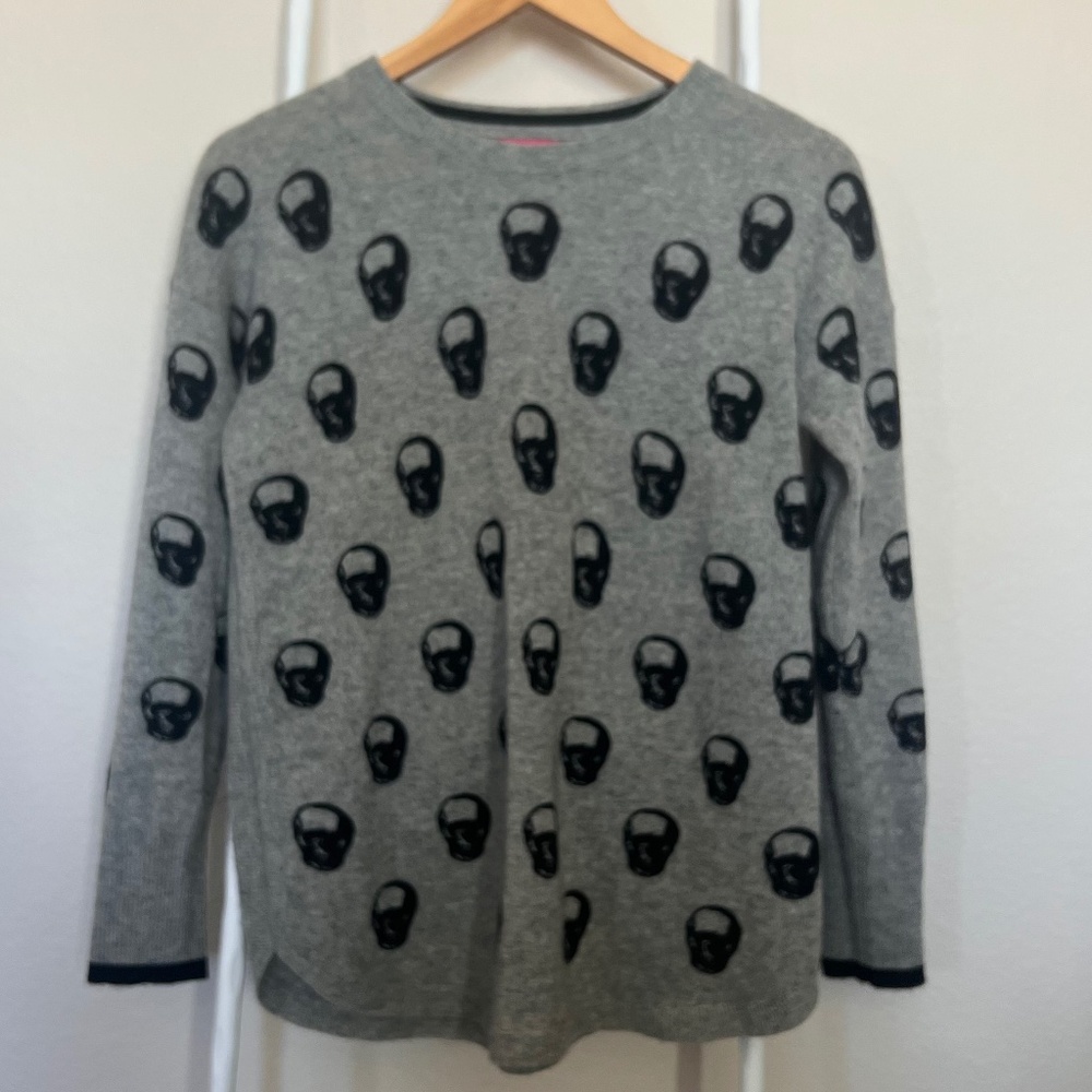 Catherine Malandrino Cashmere Skulls Sweater - Gray and Black - Size Small -